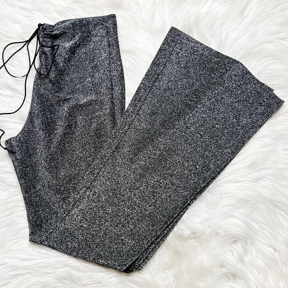 SHEIN Sparkle Open Leg Flare Pants Silver Size XS